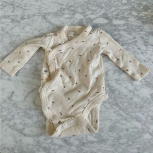 Colored Organic Rose Pointelle Kimono bodysuit, Rosa Floral, 3-6M